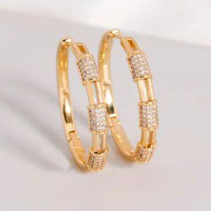 14K Gold Womens 1.35" Diamond Hoop Earrings Ladies New 14 K Silver Hoops Jewelry